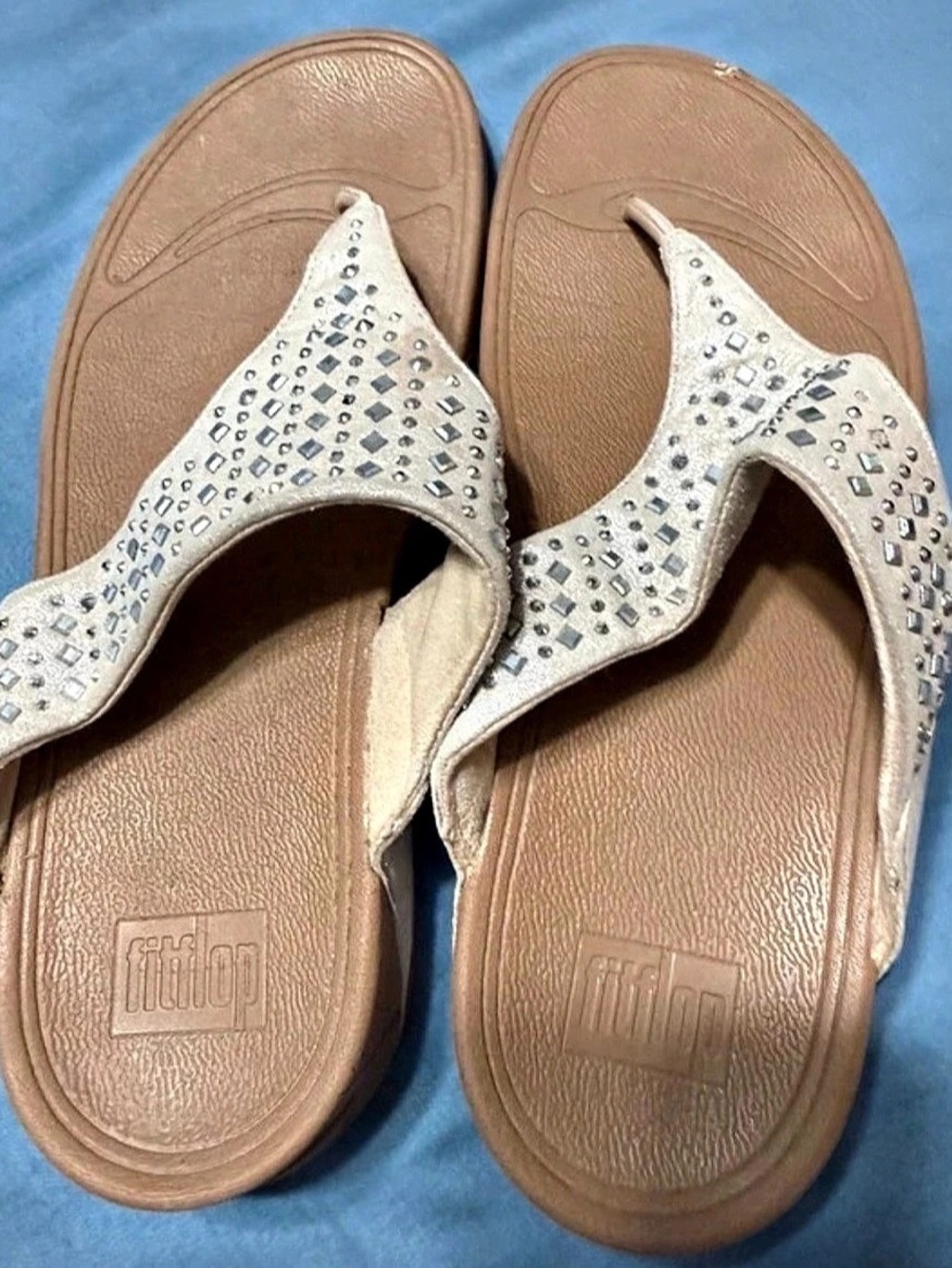 FitFlop iQushion Sparkle Toe-Post Sandals Brown & Silver